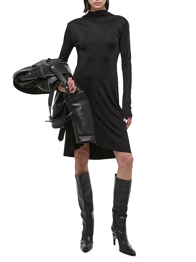 Long-Sleeve Cowlneck Minidress