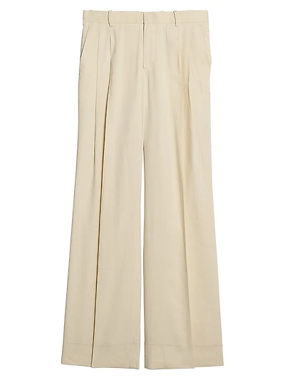Linen-Blend Pleated Trousers
