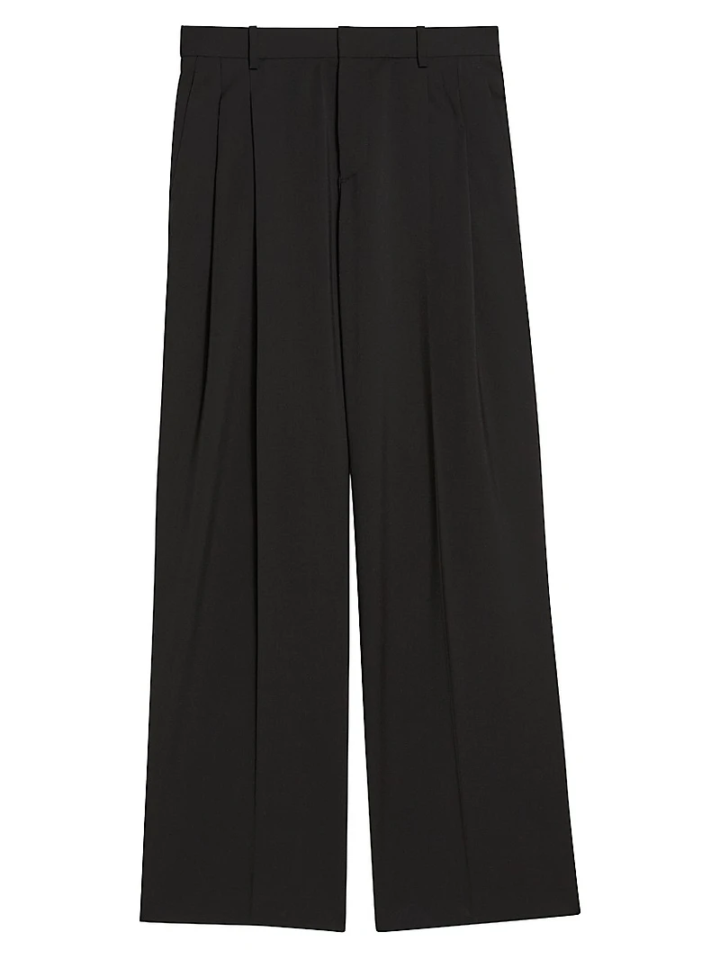 Wool Pleated Wide-Leg Trousers