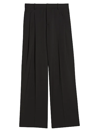 Wool Pleated Wide-Leg Trousers