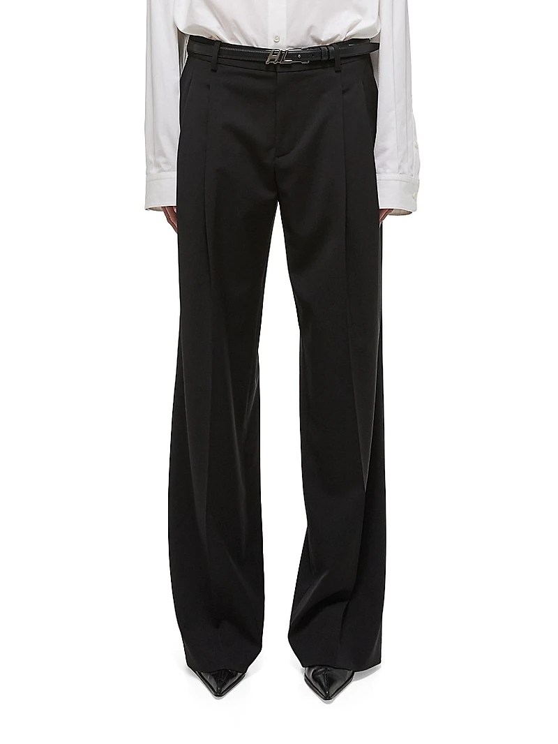 Wool Pleated Wide-Leg Trousers