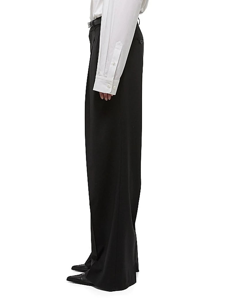 Wool Pleated Wide-Leg Trousers