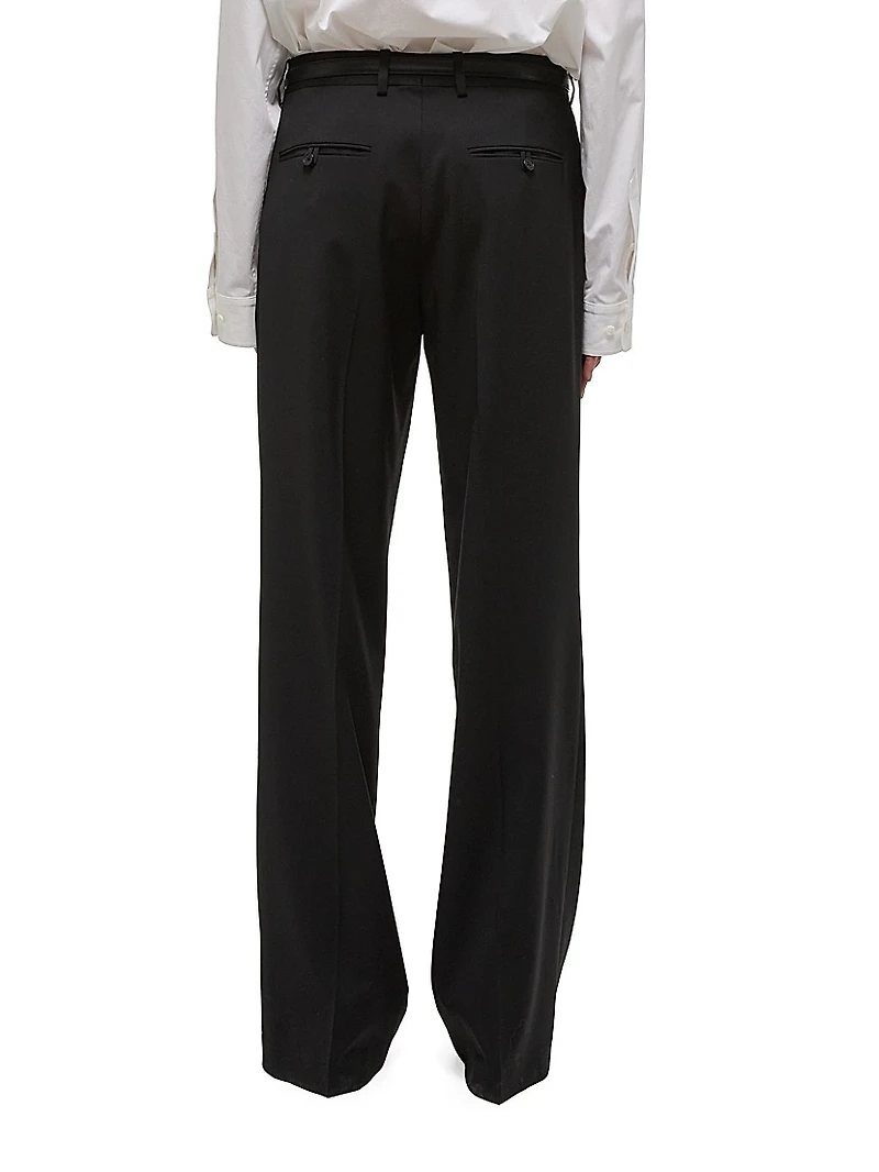 Wool Pleated Wide-Leg Trousers
