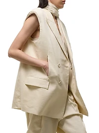Oversized Linen-Blend Blazer Vest