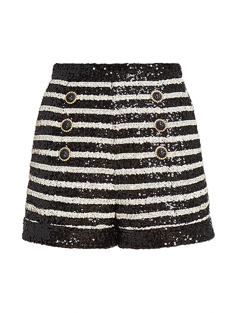 Sequined Striped High-Waist Shorts