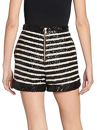 Sequined Striped High-Waist Shorts