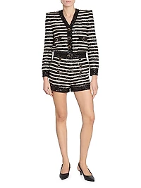Sequined Striped High-Waist Shorts