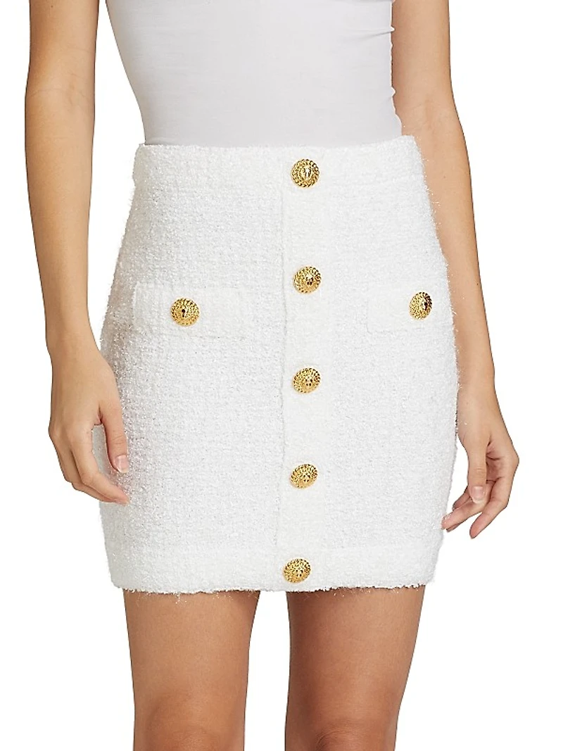 Tweed Button-Front Miniskirt