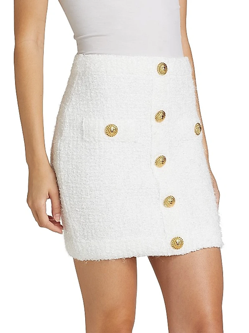 Tweed Button-Front Miniskirt