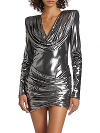 Metallic Cowlneck Minidress