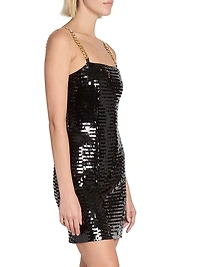 Sequined Chain-Strap Minidress