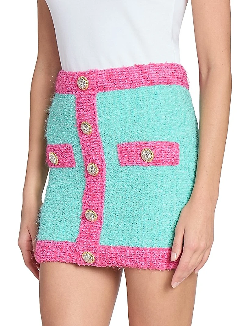 Colorblocked Bouclé-Knit Miniskirt