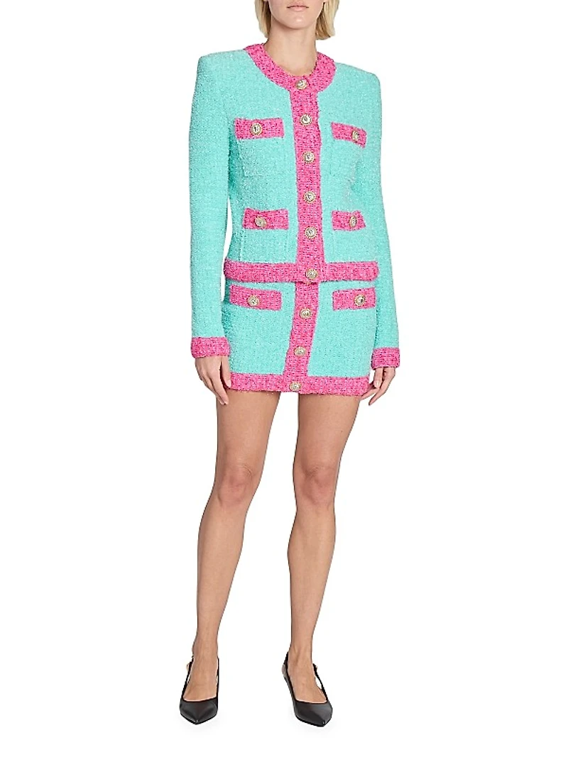 Colorblocked Bouclé-Knit Miniskirt
