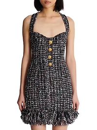 Tweed Buttoned Fringe Minidress