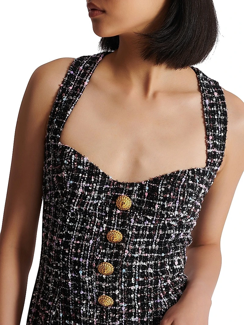 Tweed Buttoned Fringe Minidress