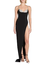 Crystal Cutaway-Slit Maxi Dress