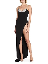 Crystal Cutaway-Slit Maxi Dress