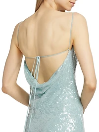 Sequin Viscose Cowlneck Midi-Dress