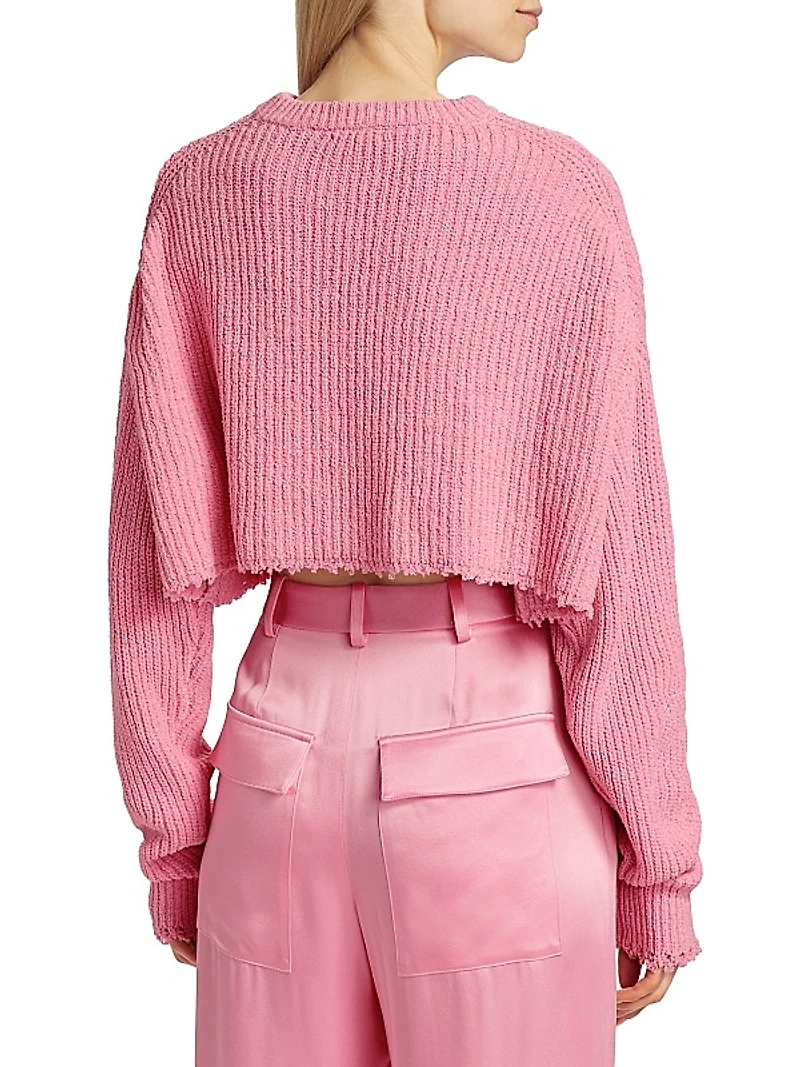 Textured Cotton-Blend Cropped Sweater