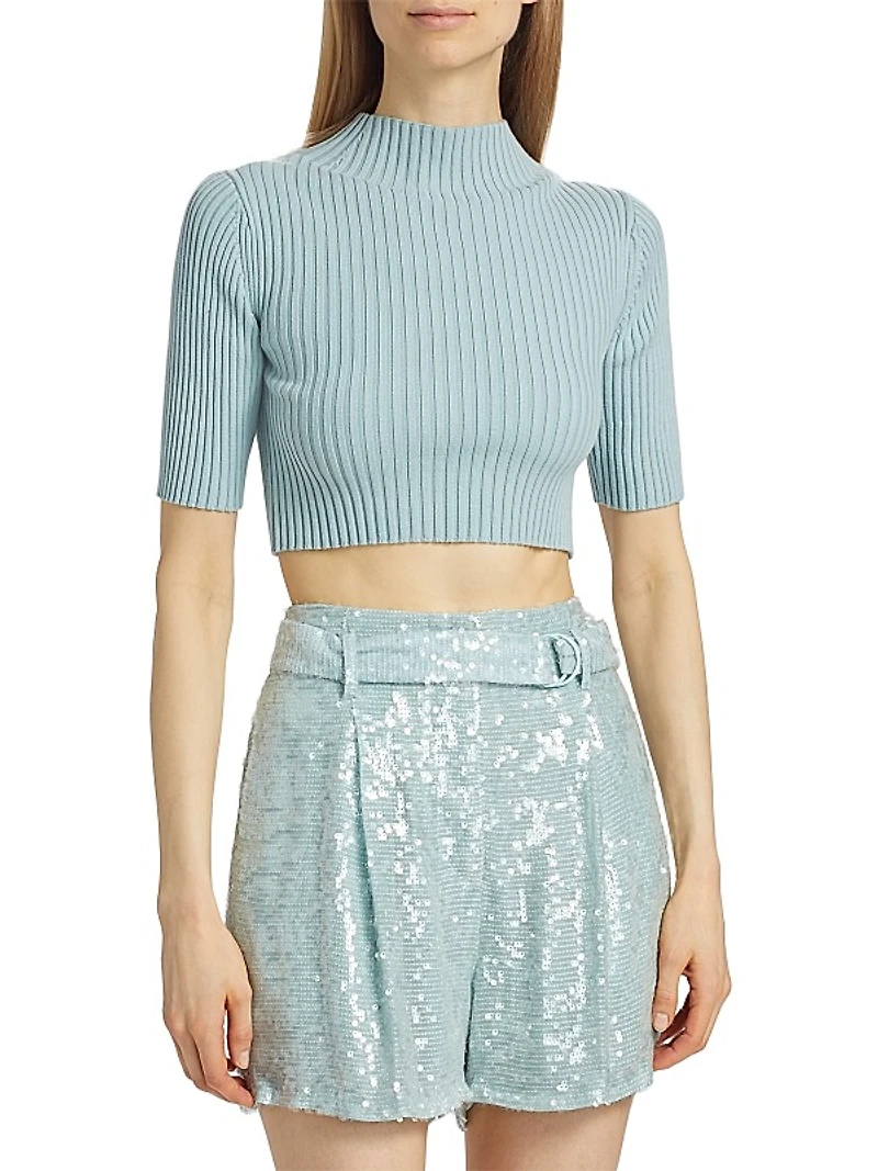 Rib-Knit Cotton & Wool Crop Top