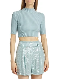 Rib-Knit Cotton & Wool Crop Top