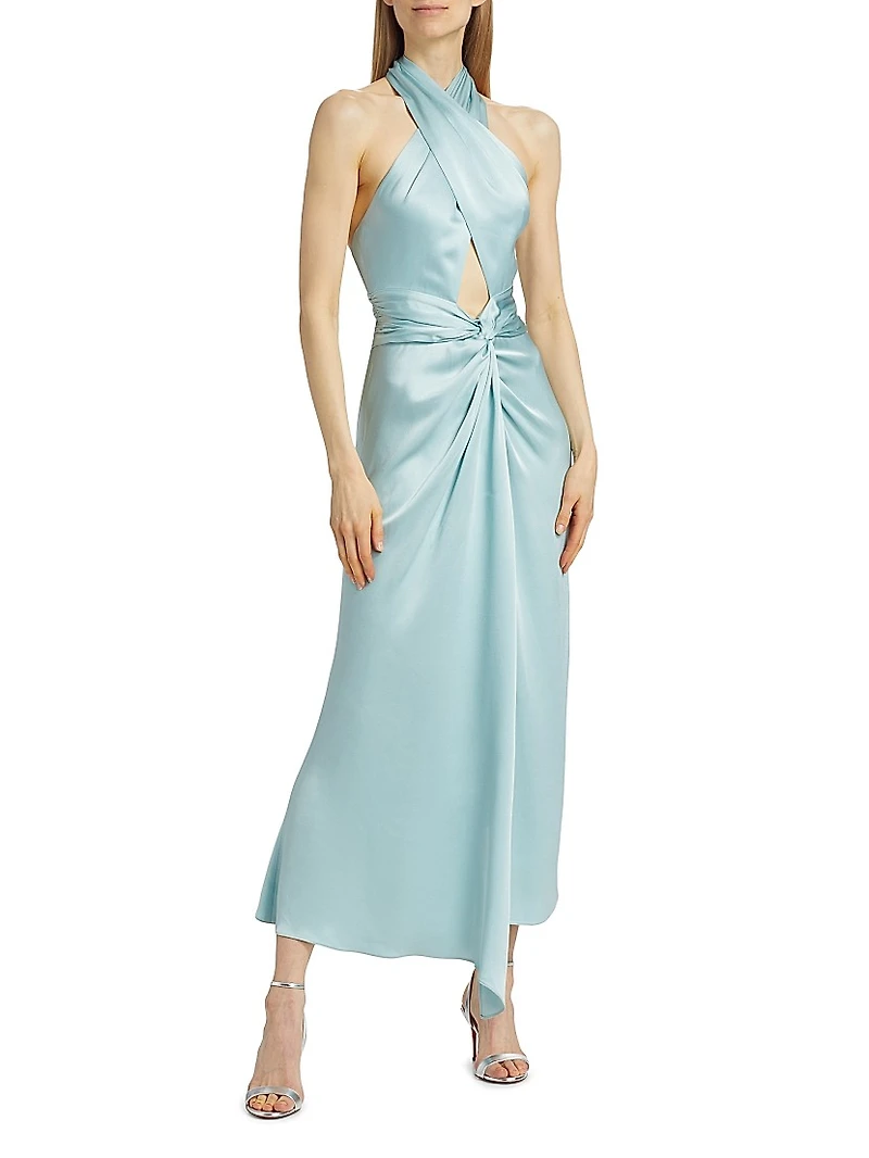 Doubleface Satin Open-Back Draped Maxi Dress