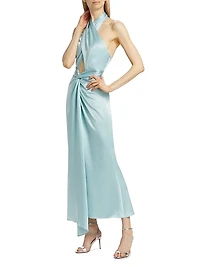 Doubleface Satin Open-Back Draped Maxi Dress