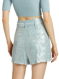 Sequined Belted Shorts