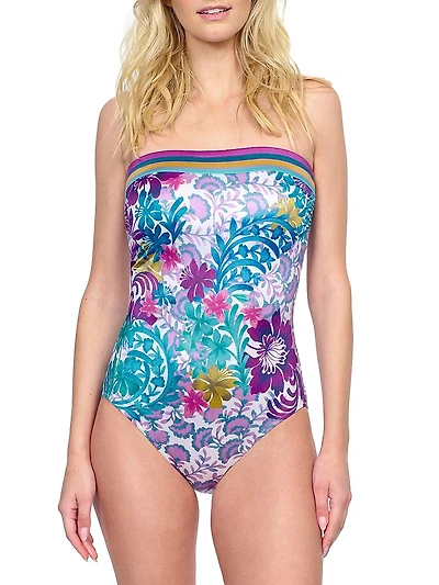 Bali Floral Strapless One-Piece Swimsuit