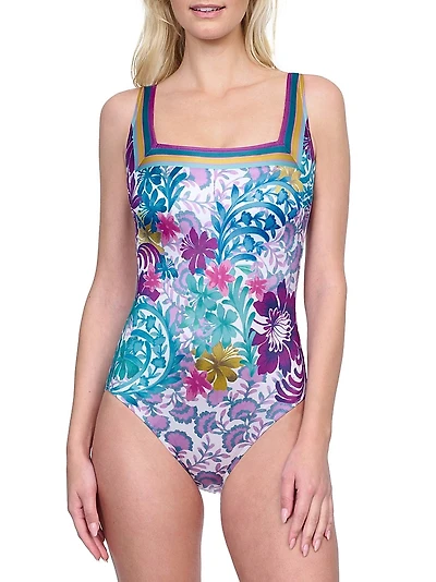 Bali Floral Squareneck One-Piece Swimsuit