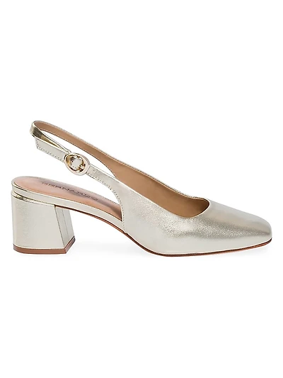 Alexia Metallic Leather Block Sling Heels