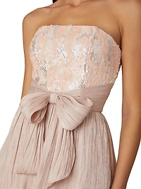 Pearl Sequined Strapless Midi-Dress