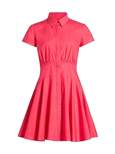 Poplin Cotton Shirred Mini Shirtdress