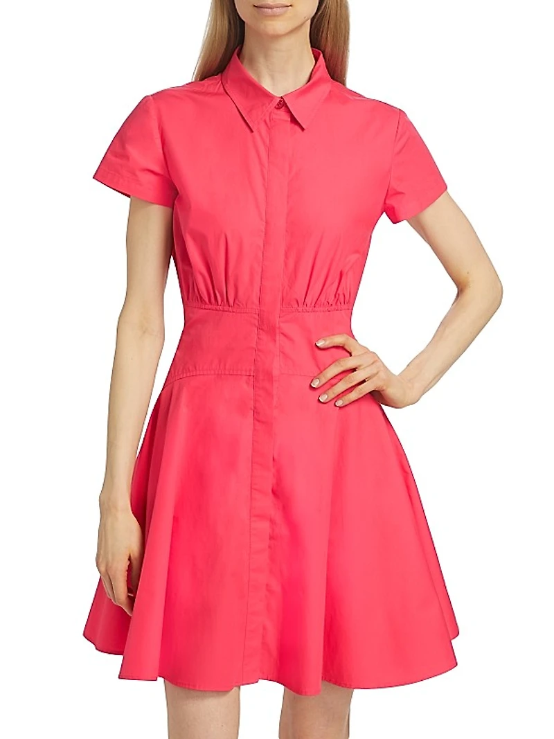 Poplin Cotton Shirred Mini Shirtdress