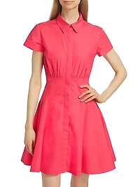 Poplin Cotton Shirred Mini Shirtdress