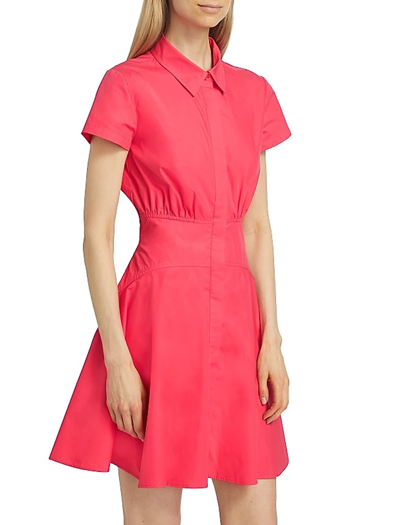 Poplin Cotton Shirred Mini Shirtdress