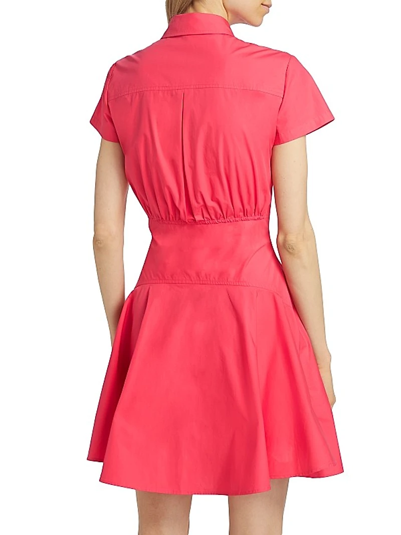 Poplin Cotton Shirred Mini Shirtdress