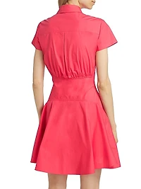 Poplin Cotton Shirred Mini Shirtdress