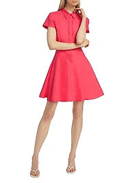 Poplin Cotton Shirred Mini Shirtdress
