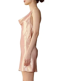 Silk Lamè Cowlneck Minidress