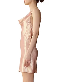 Silk Lamè Cowlneck Minidress