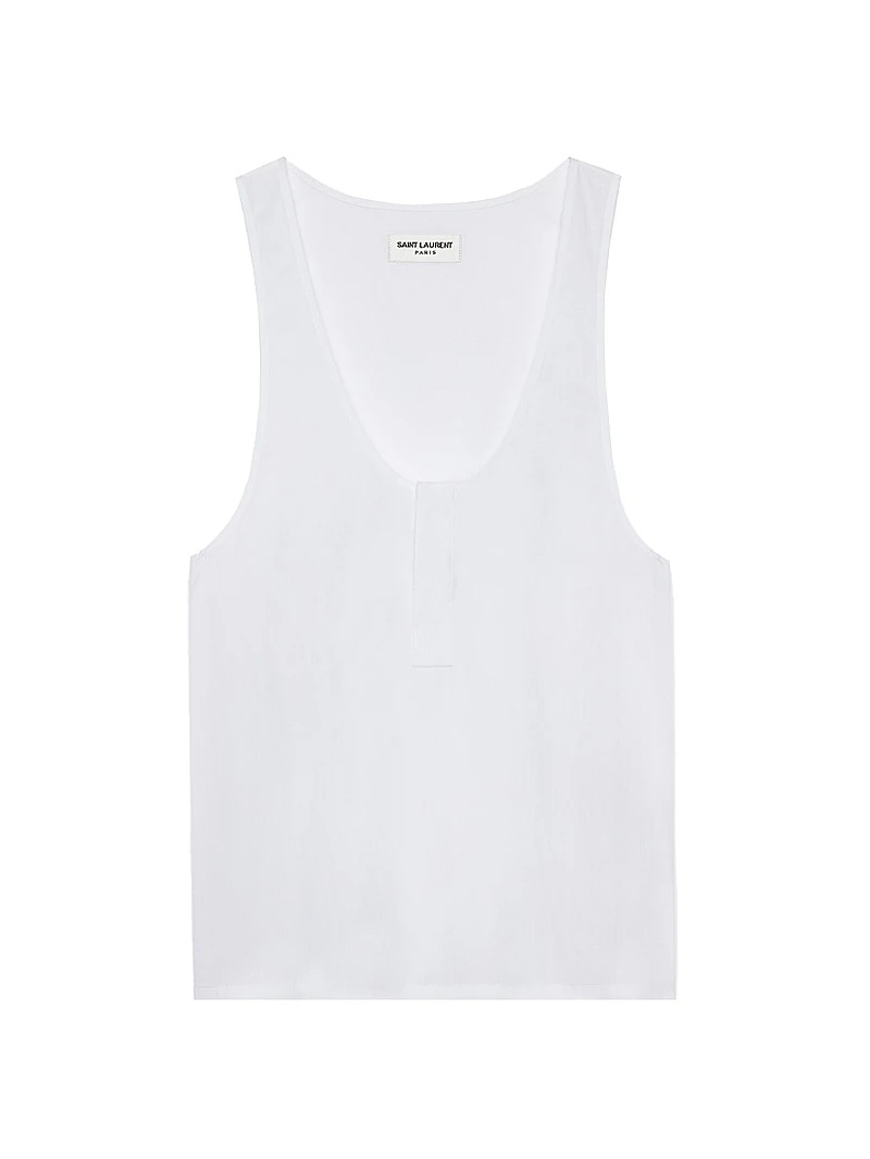 Henley Tank Top Cotton Poplin