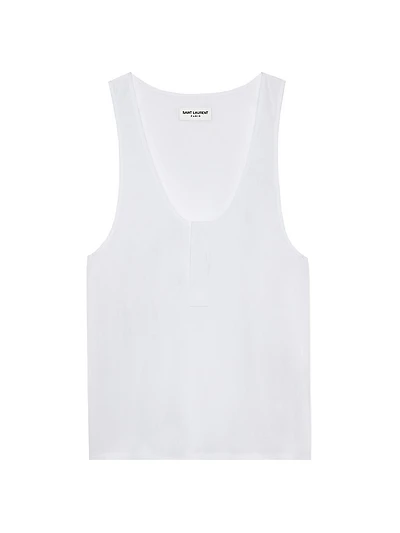 Henley Tank Top Cotton Poplin
