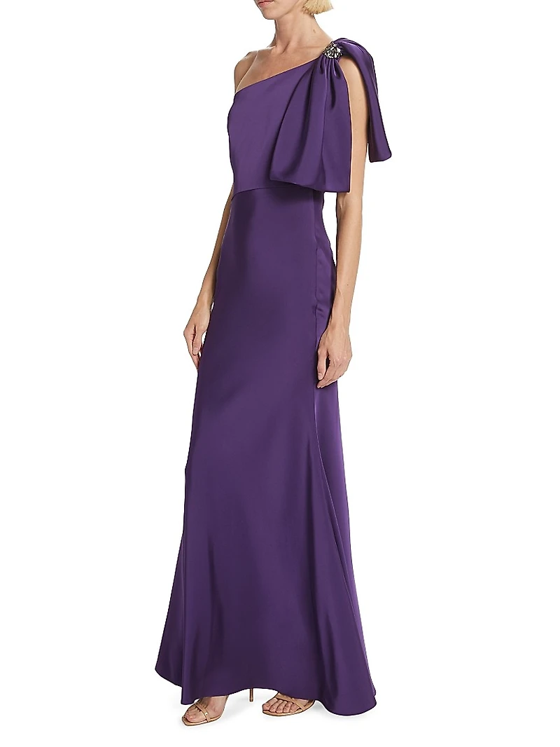 Aubrey Satin One-Shoulder Gown