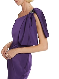 Aubrey Satin One-Shoulder Gown