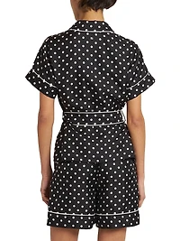 Polka-Dot Silk Belted Pajama Shirt