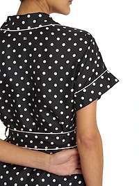 Polka-Dot Silk Belted Pajama Shirt