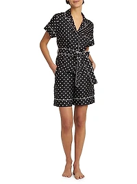 Polka-Dot Silk Belted Pajama Shirt