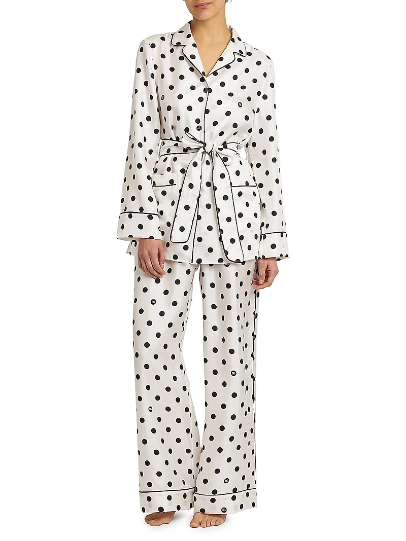 Polka Dot Silk Belted Pajama Top