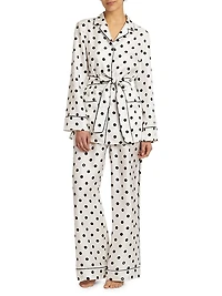 Polka Dot Silk Belted Pajama Top